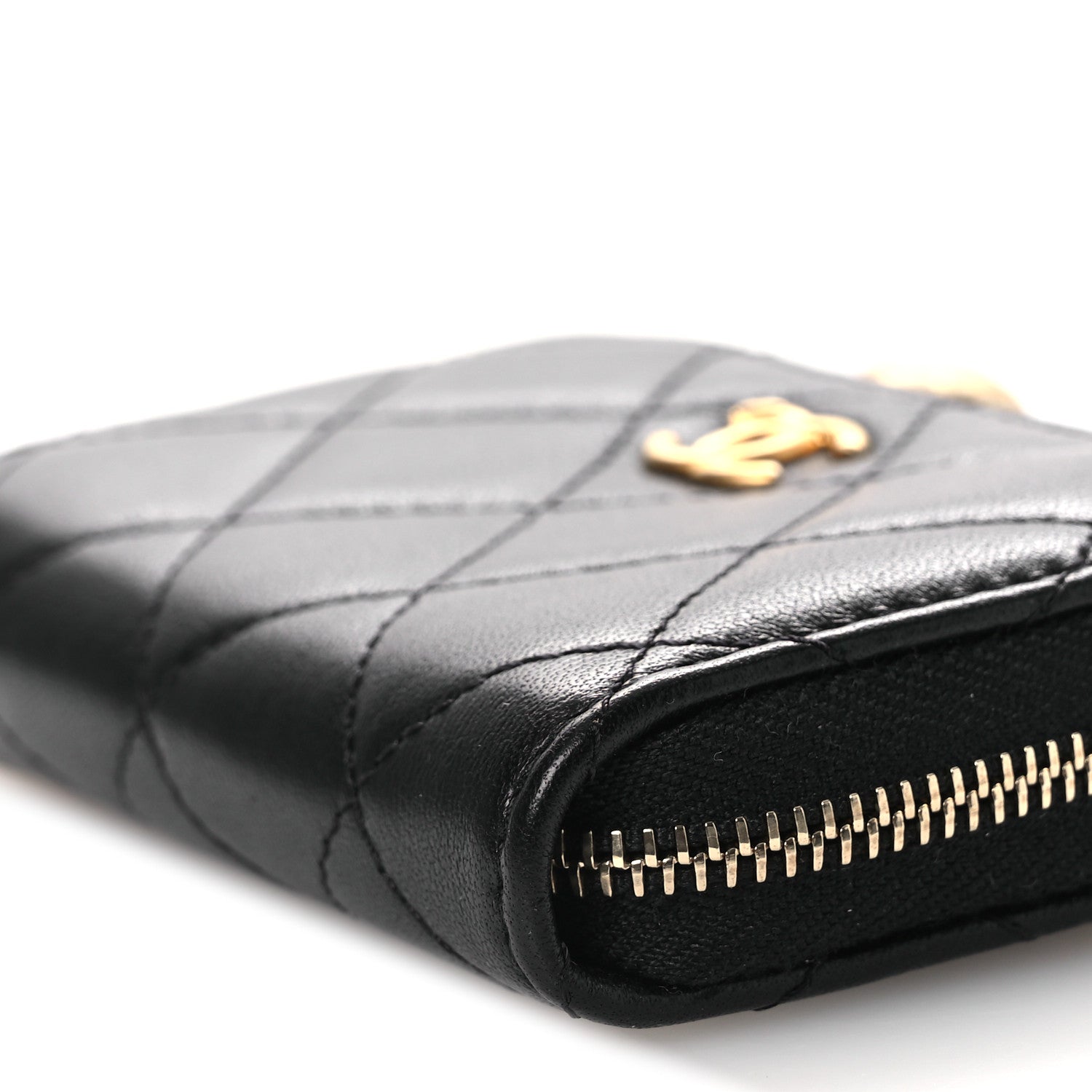 Chanel Lambskin Quilted CC Pearl Crush Zip Card Holder On Chain Black 10 of 10