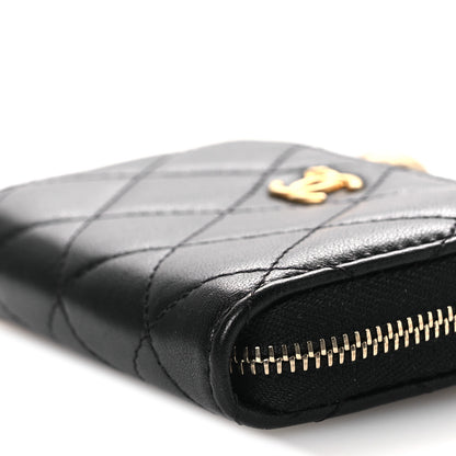 Chanel Lambskin Quilted CC Pearl Crush Zip Card Holder On Chain Black 10 of 10