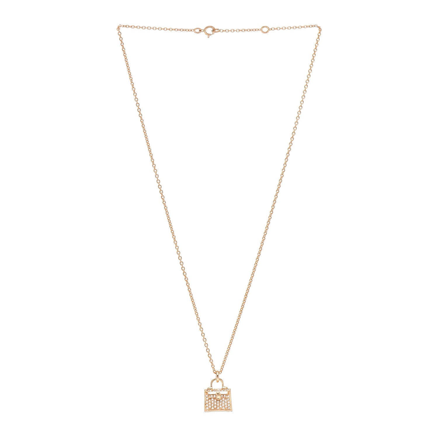 Hermes 18K Rose Gold Diamond Kelly Amulette Pendant Necklace 3 of 5