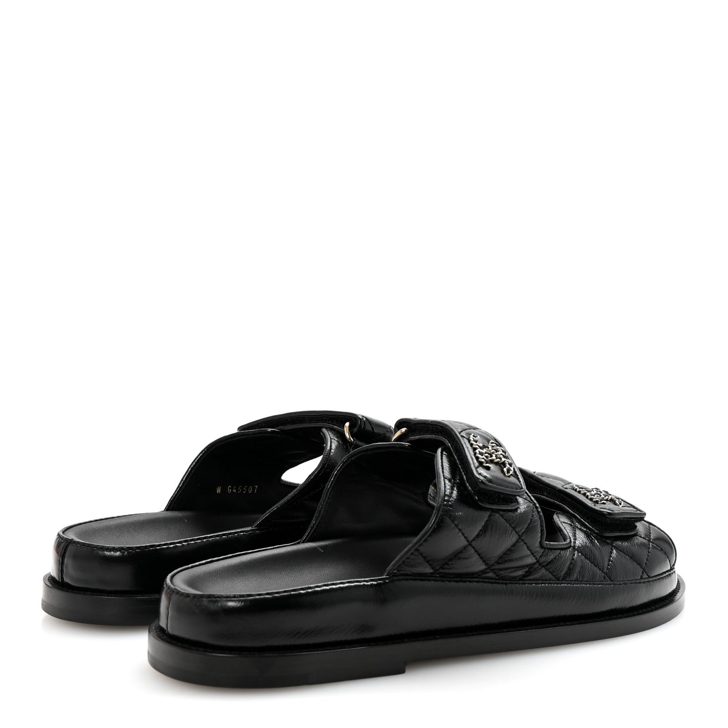 Lambskin Quilted Velcro Dad Chain CC Slide Sandals 38.5 Black