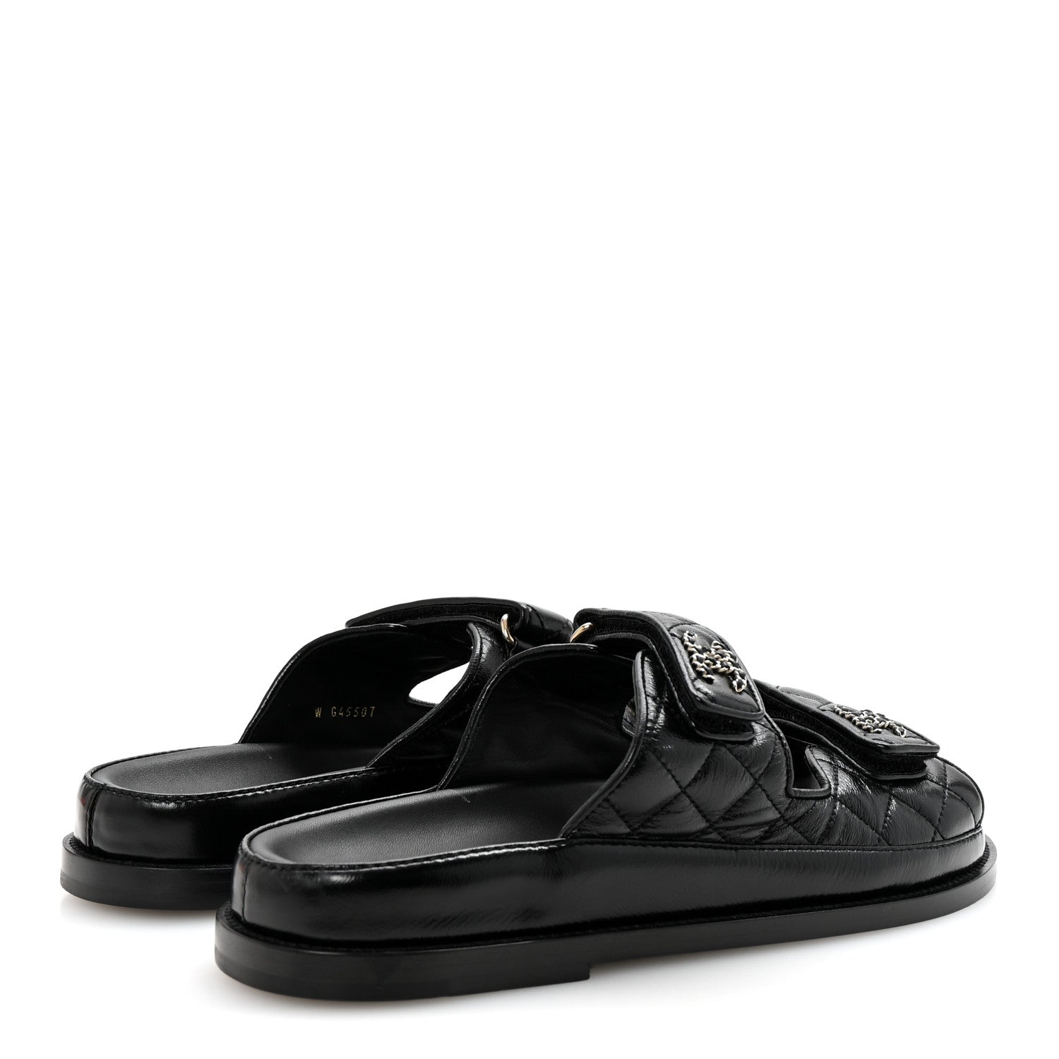 Chanel Lambskin Quilted Velcro Dad Chain CC Slide Sandals 38.5 Black 5 of 10