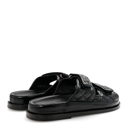 Chanel Lambskin Quilted Velcro Dad Chain CC Slide Sandals 38.5 Black 5 of 10
