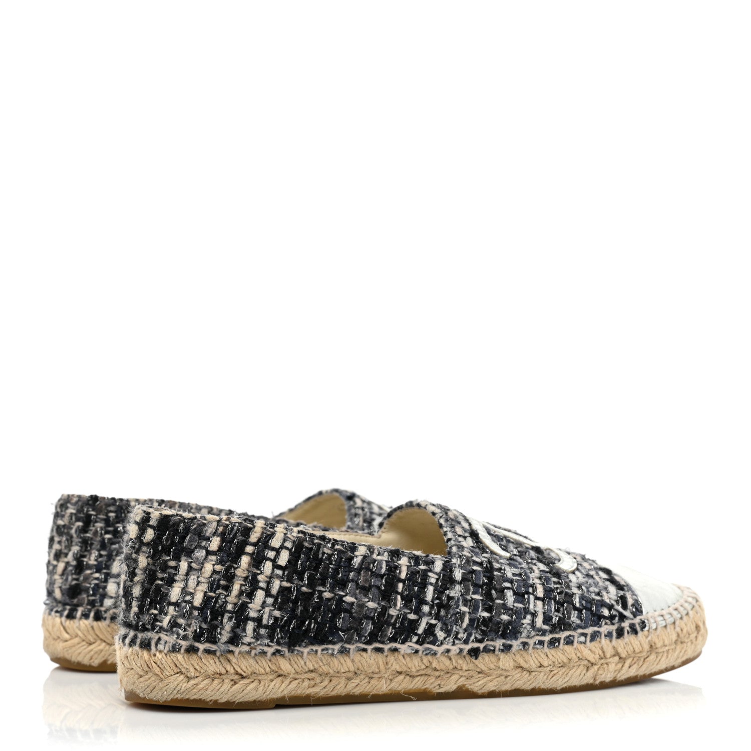 Chanel Metallic Tweed Lambskin CC Espadrilles 38 Black Silver 4 of 15
