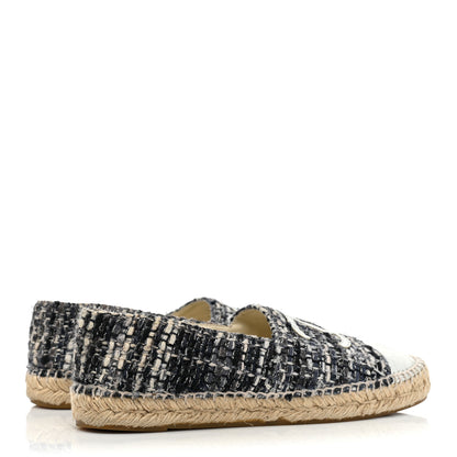 Chanel Metallic Tweed Lambskin CC Espadrilles 38 Black Silver 4 of 15