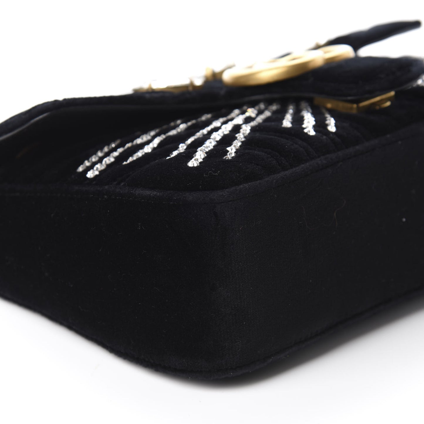Velvet Matelasse Marquise Crystals Embroidered Small GG Marmont Shoulder Bag Black