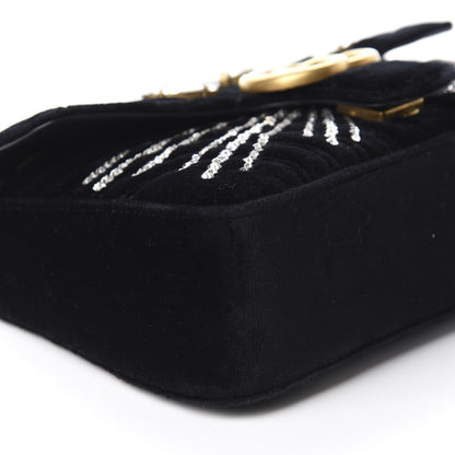 Gucci Velvet Matelasse Marquise Crystals Embroidered Small GG Marmont Shoulder Bag Black 6 of 10