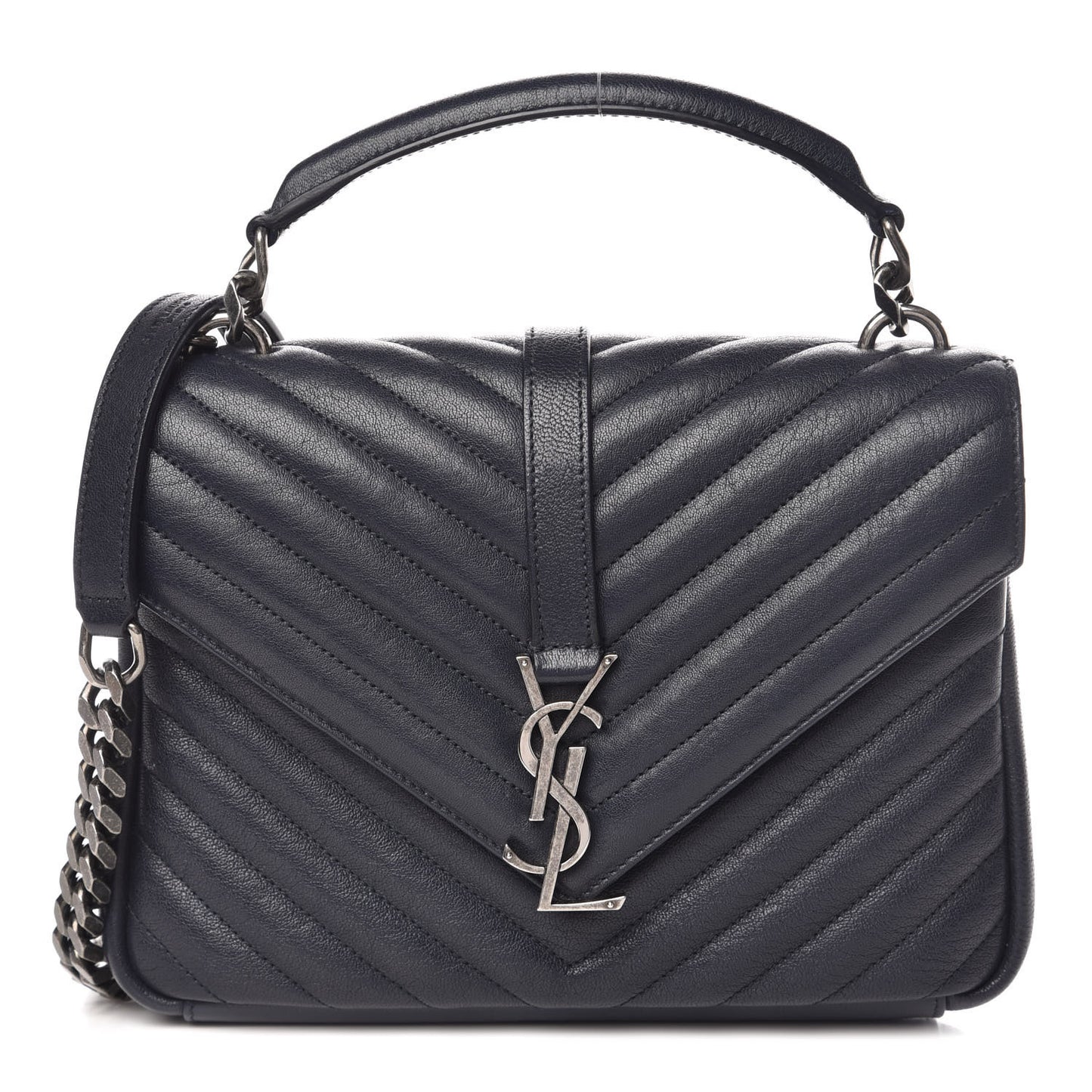 Sheepskin Matelasse Chevron Monogram Medium College Bag Deep Marine