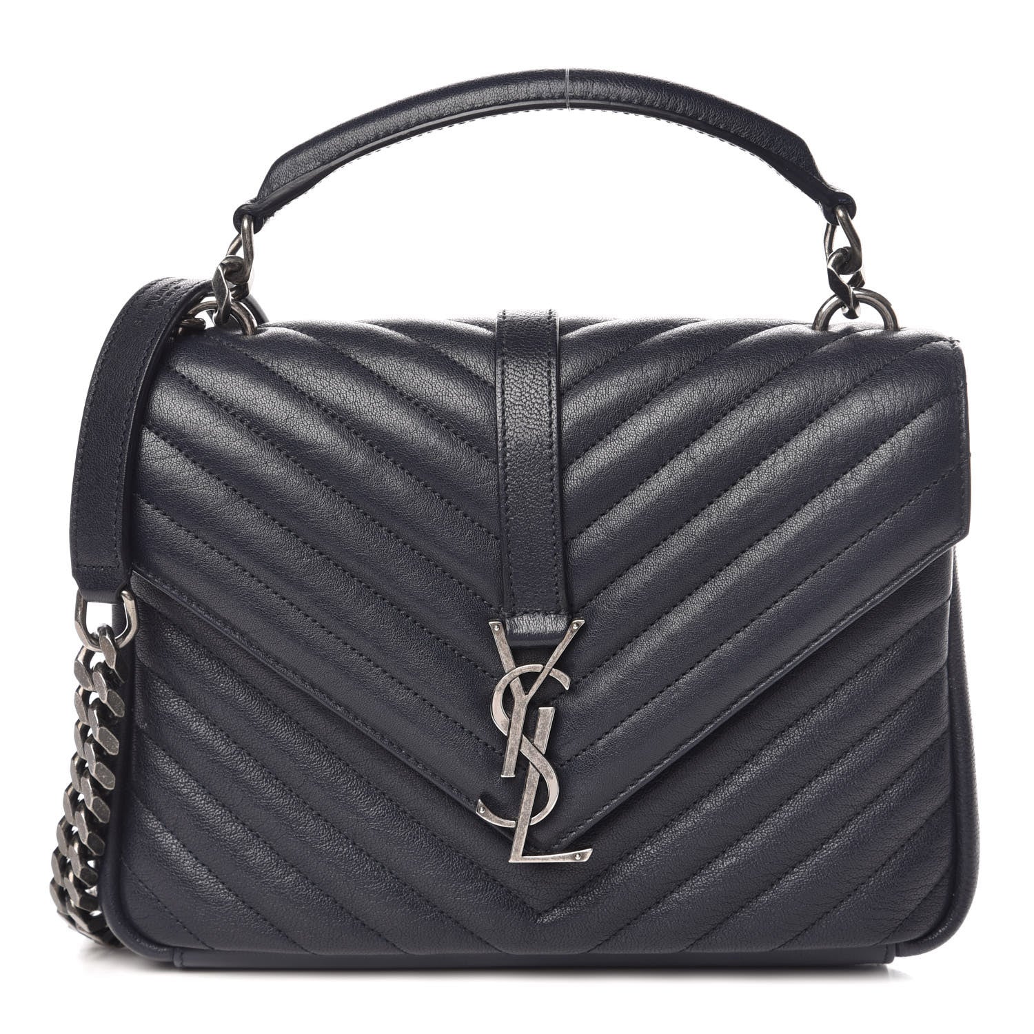 Saint Laurent Sheepskin Matelasse Chevron Monogram Medium College Bag Deep Marine 1 of 10