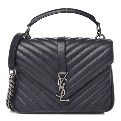 Saint Laurent Sheepskin Matelasse Chevron Monogram Medium College Bag Deep Marine 1 of 10