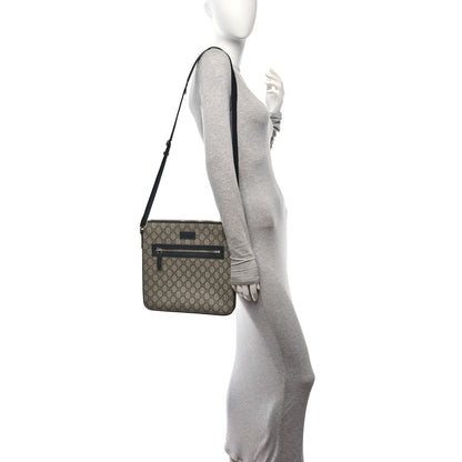 Gucci GG Supreme Monogram Web Medium Flat Messenger Beige Black New Acero 3 of 9