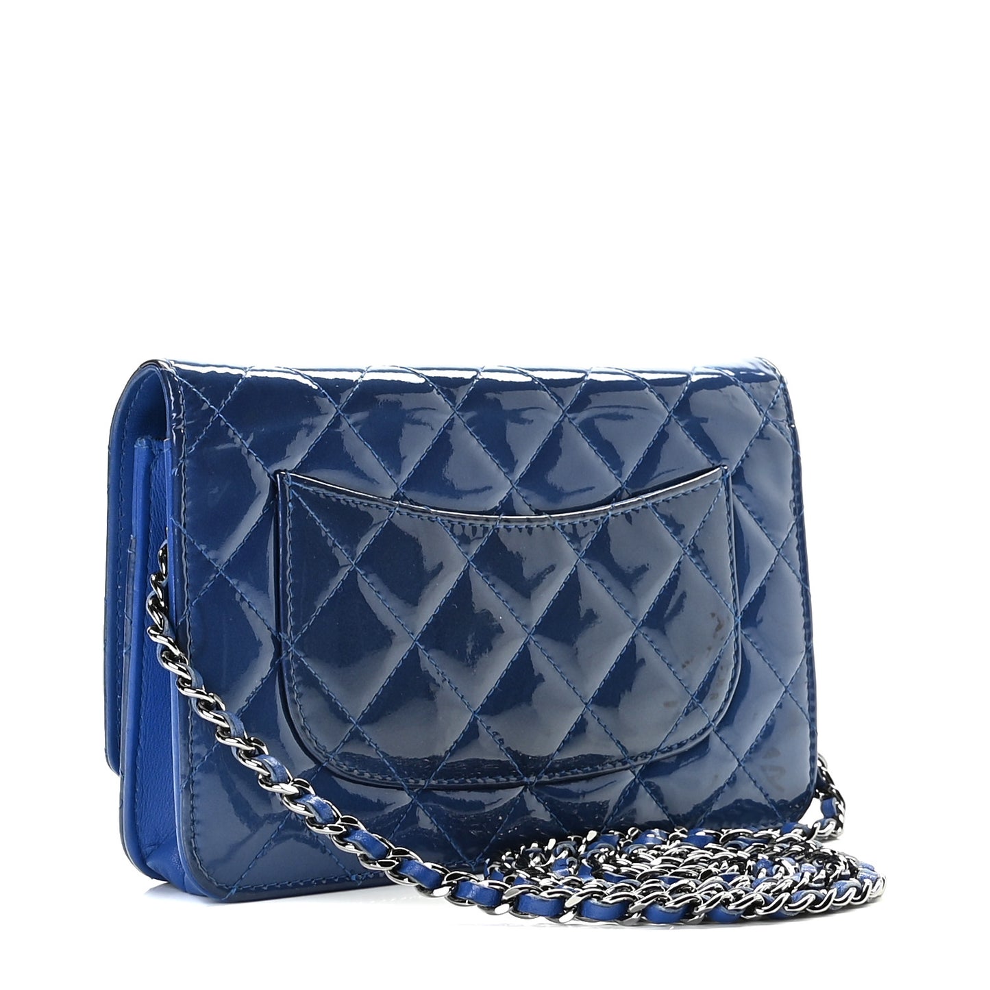 Patent Quilted Wallet On Chain WOC Blue
