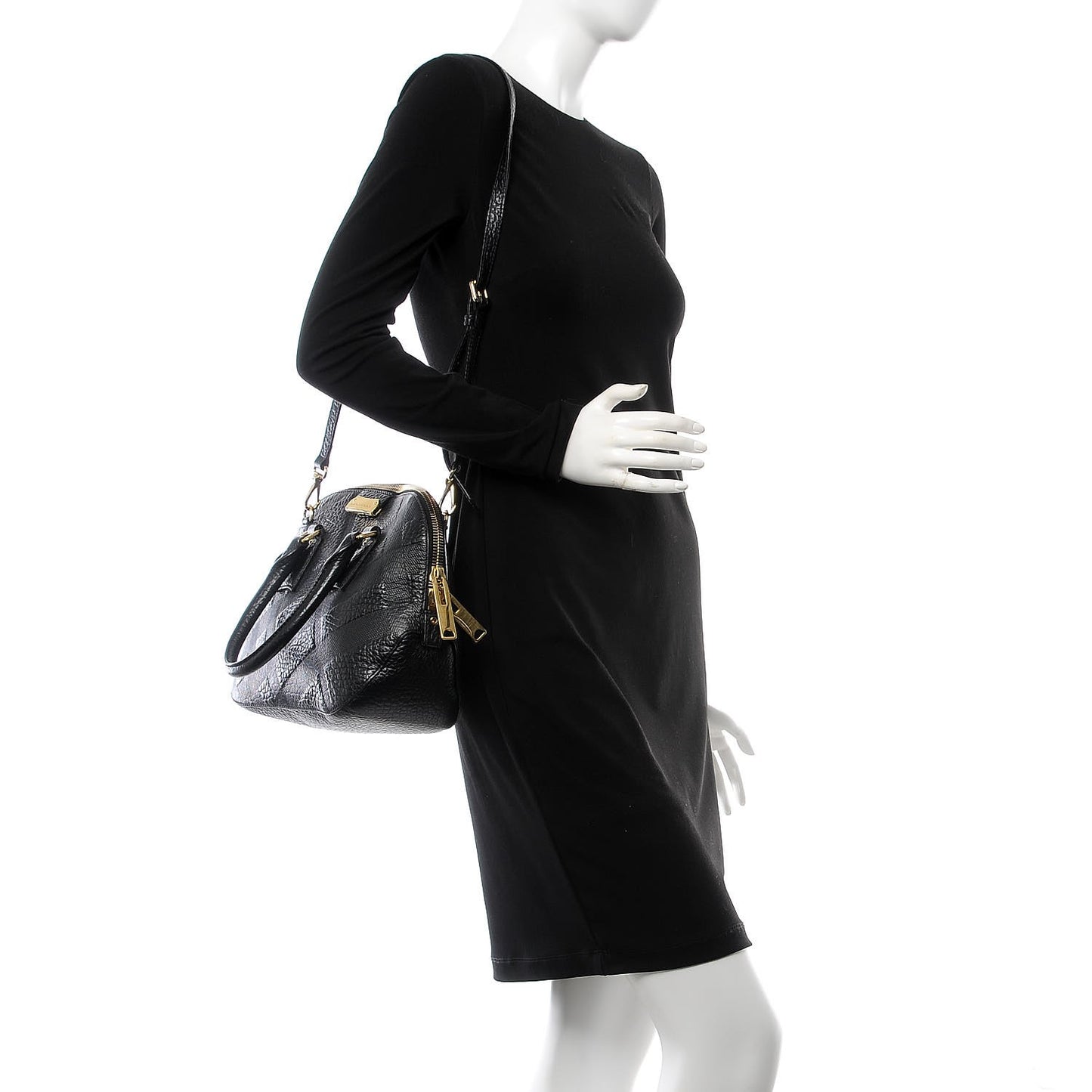 Heritage Grain Check Embossed Small Orchard Bowling Bag Black