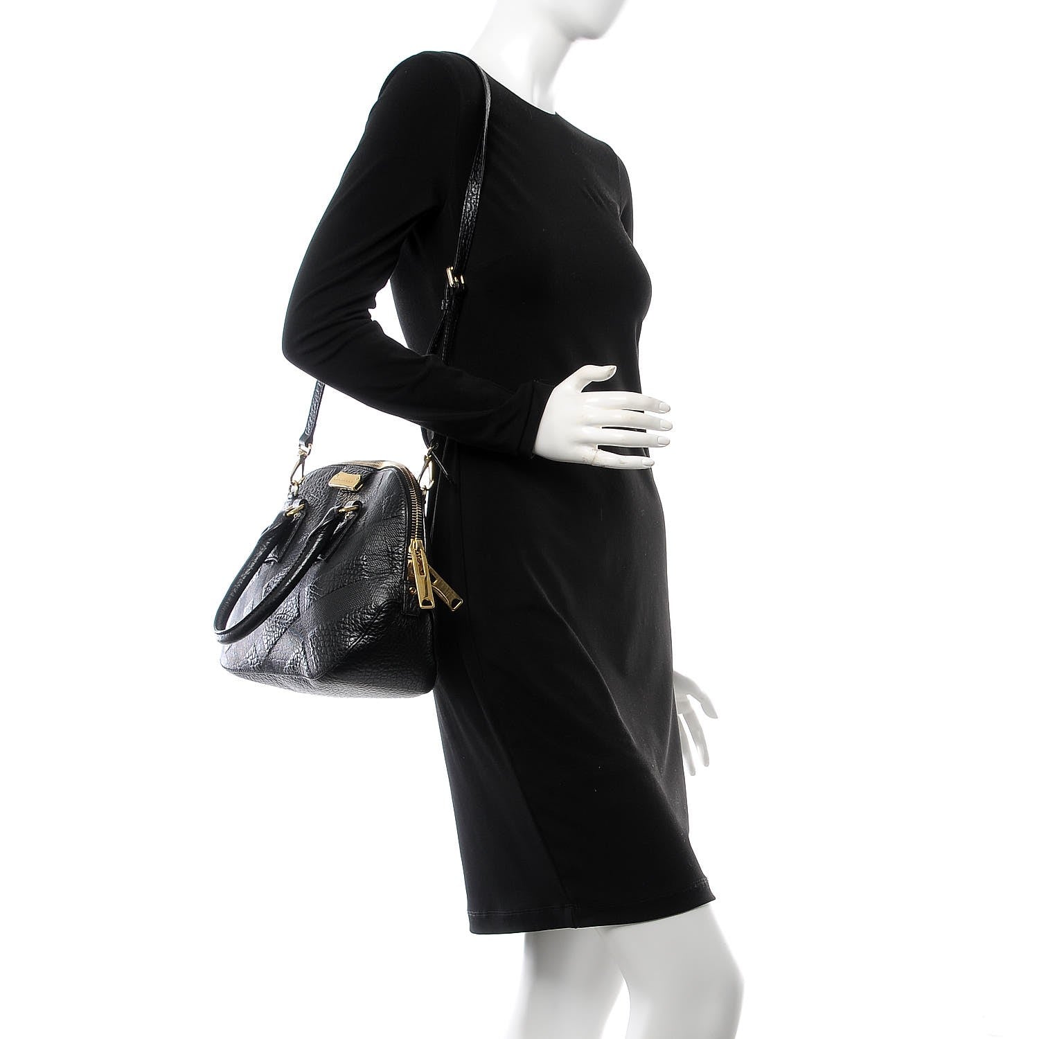 Burberry Heritage Grain Check Embossed Small Orchard Bowling Bag Black 2 of 8