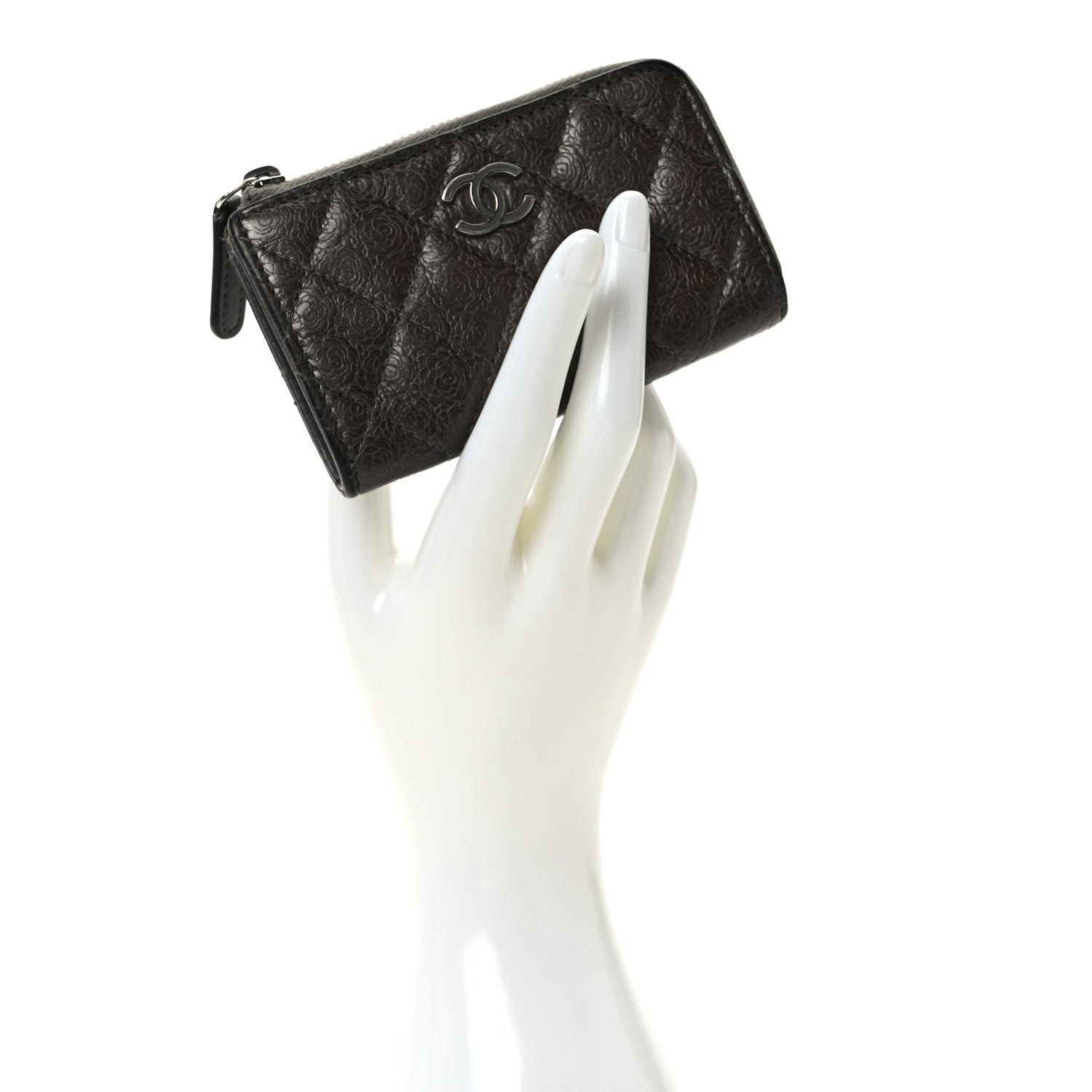 Chanel Lambskin Camellia Embossed Key Holder Case Grey 2 of 12