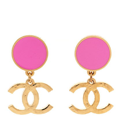Chanel Enamel CC Drop Earrings Gold Pink 1 of 5