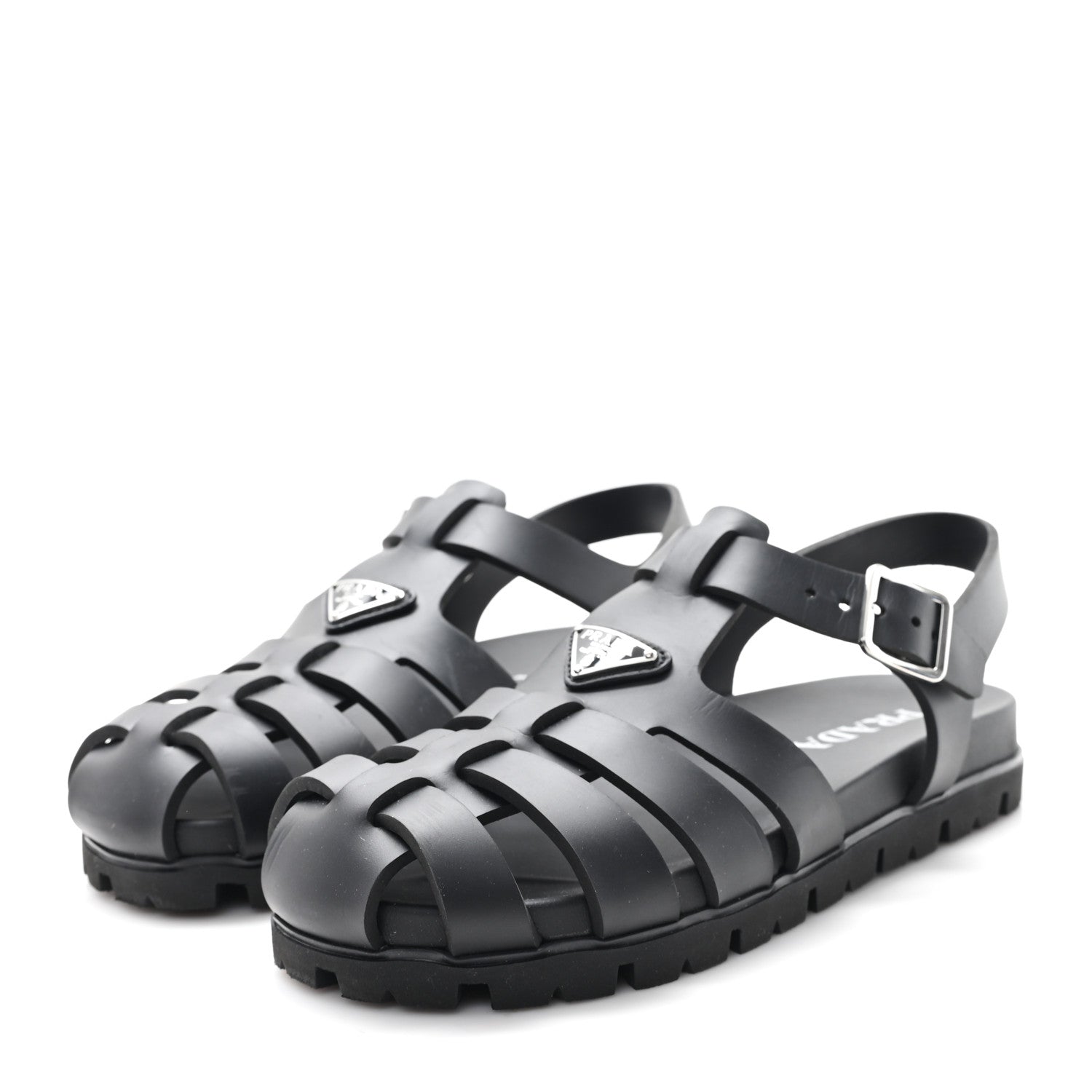Prada Foam Rubber Triangle 50mm Cage Sandals 40 Black 4 of 10