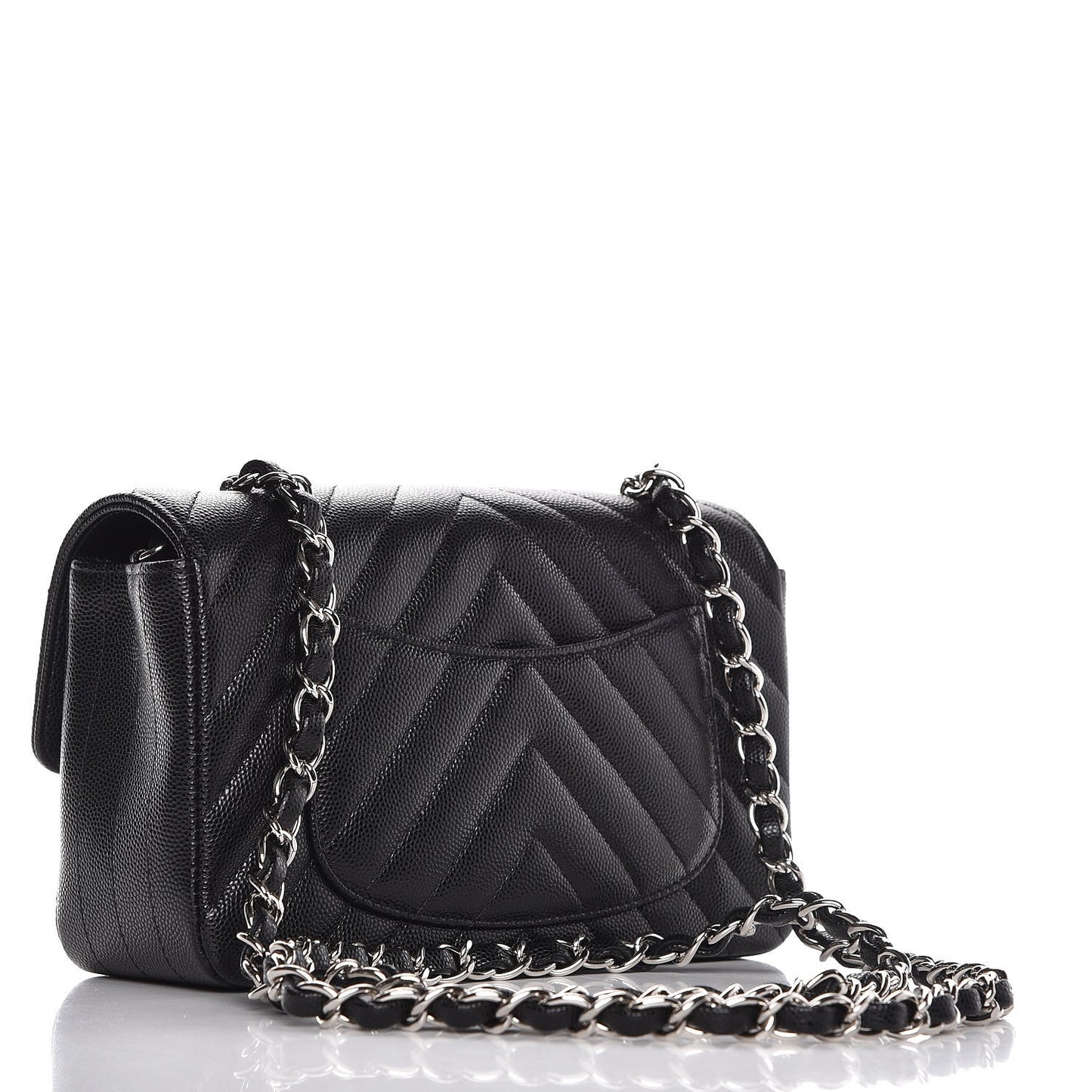 Caviar Chevron Quilted Mini Rectangular Flap Black