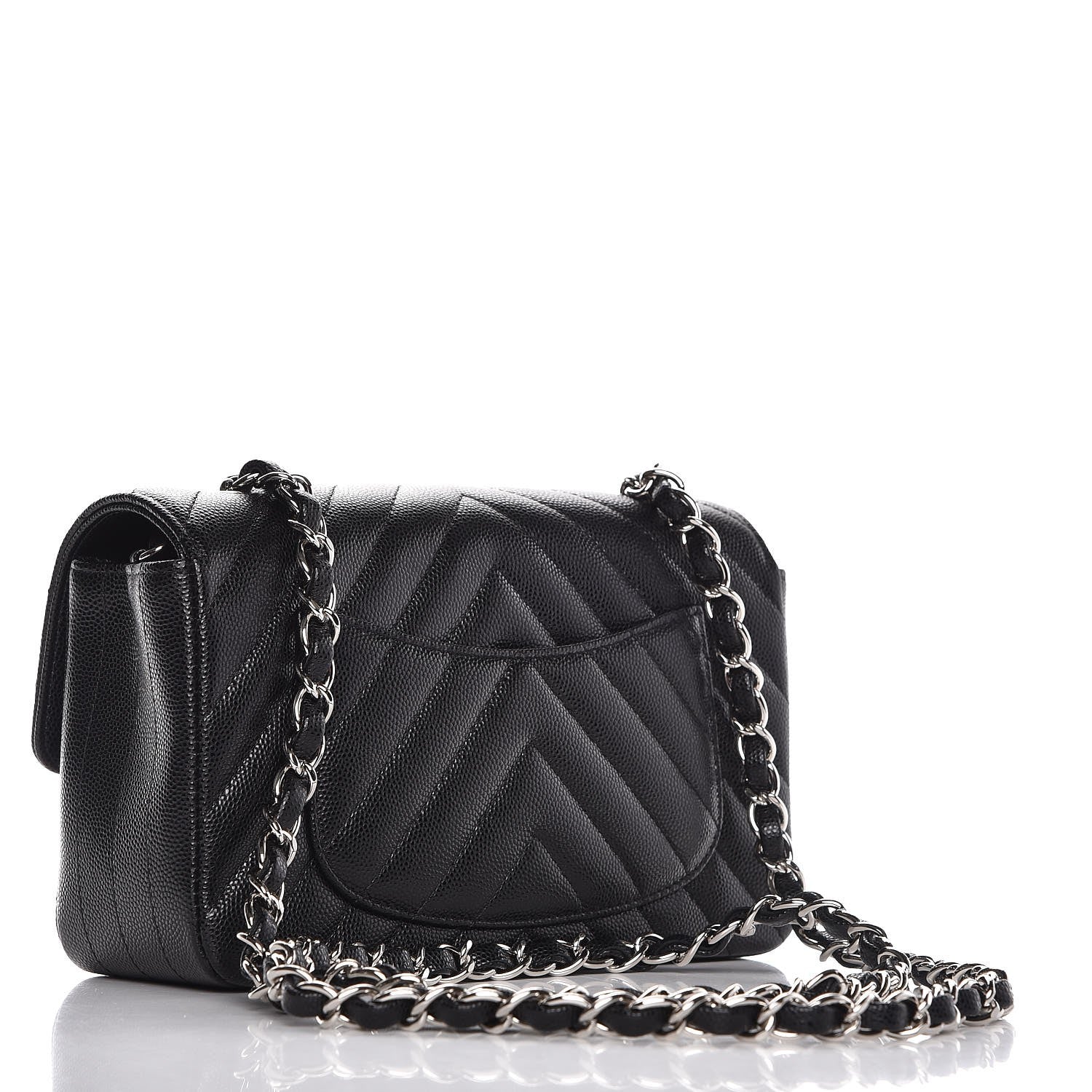 Chanel Caviar Chevron Quilted Mini Rectangular Flap Black 3 of 8