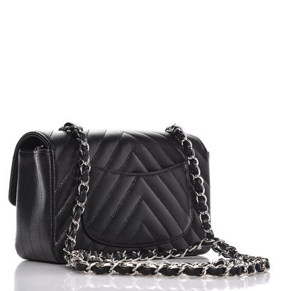 Chanel Caviar Chevron Quilted Mini Rectangular Flap Black 3 of 8