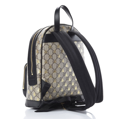 Gucci GG Supreme Monogram Bees Print Small Day Backpack Beige Oro Black 3 of 10