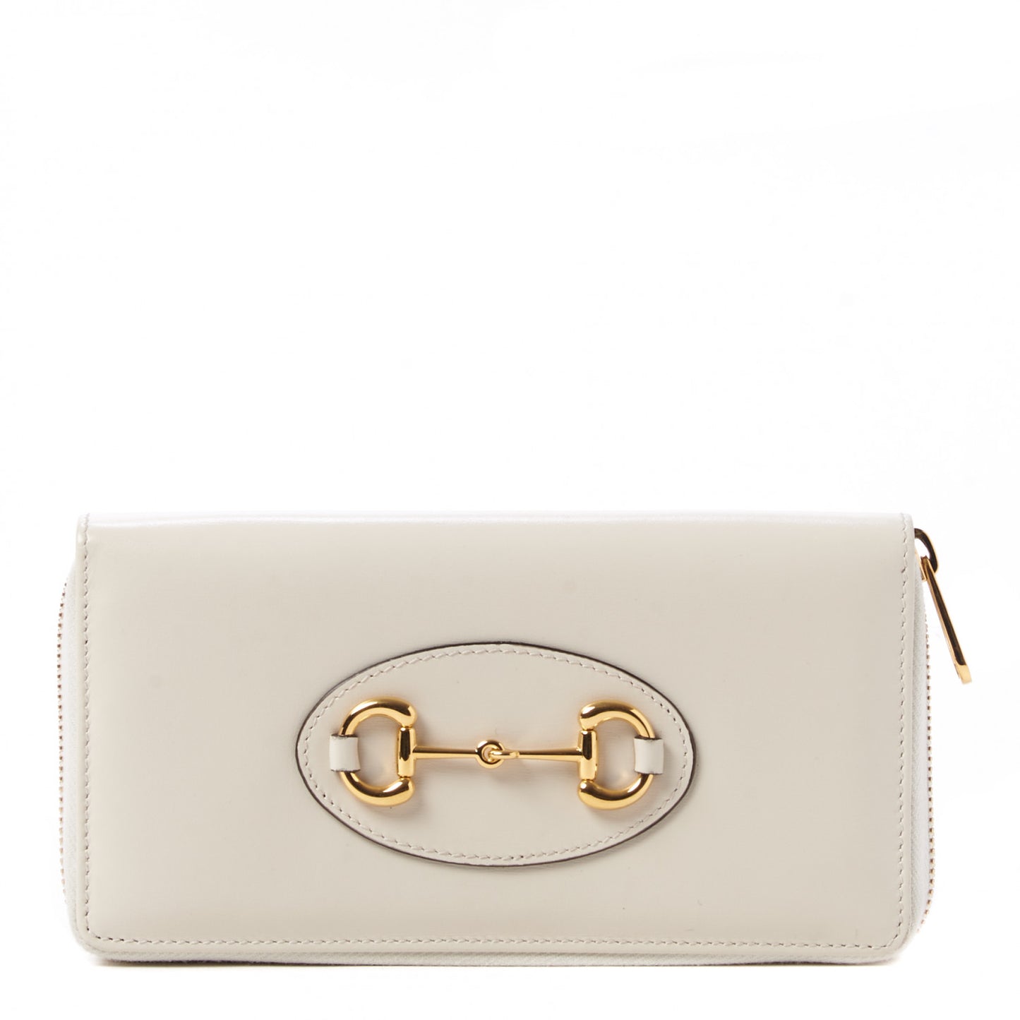 Boarded Plutone Calfskin Horsebit 1955 Zip Around Wallet Mystic White