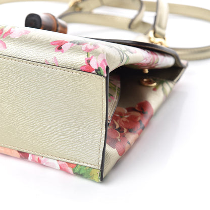 Gucci Metallic Shangai Calfskin Blooms Print Small Bamboo Daily Top Handle Bag Gold Multicolor 7 of 9