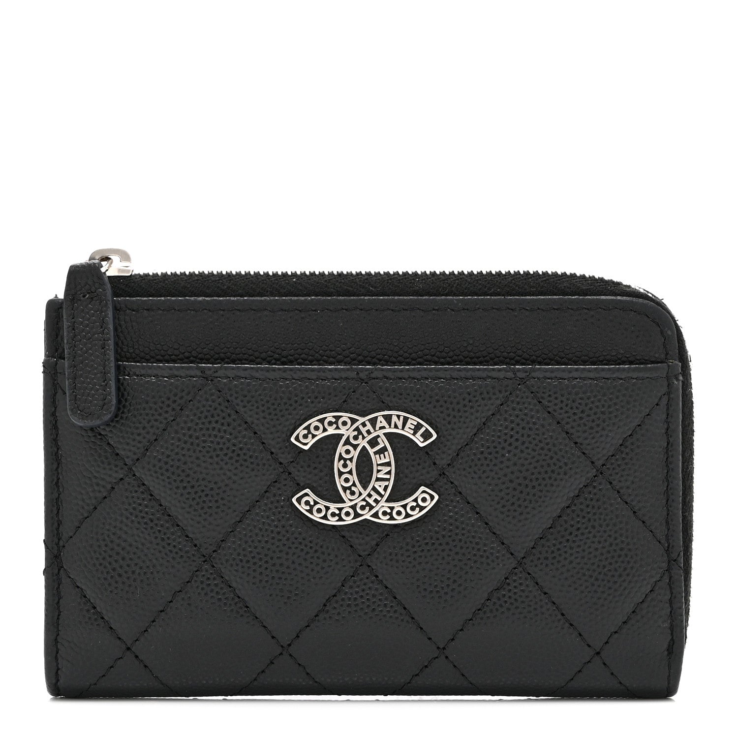 Chanel Caviar Quilted CC Logo Zip Around Card Holder Black 1 of 10