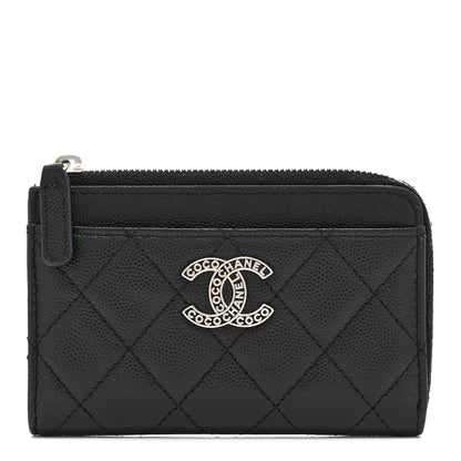 Chanel Caviar Quilted CC Logo Zip Around Card Holder Black 1 of 10