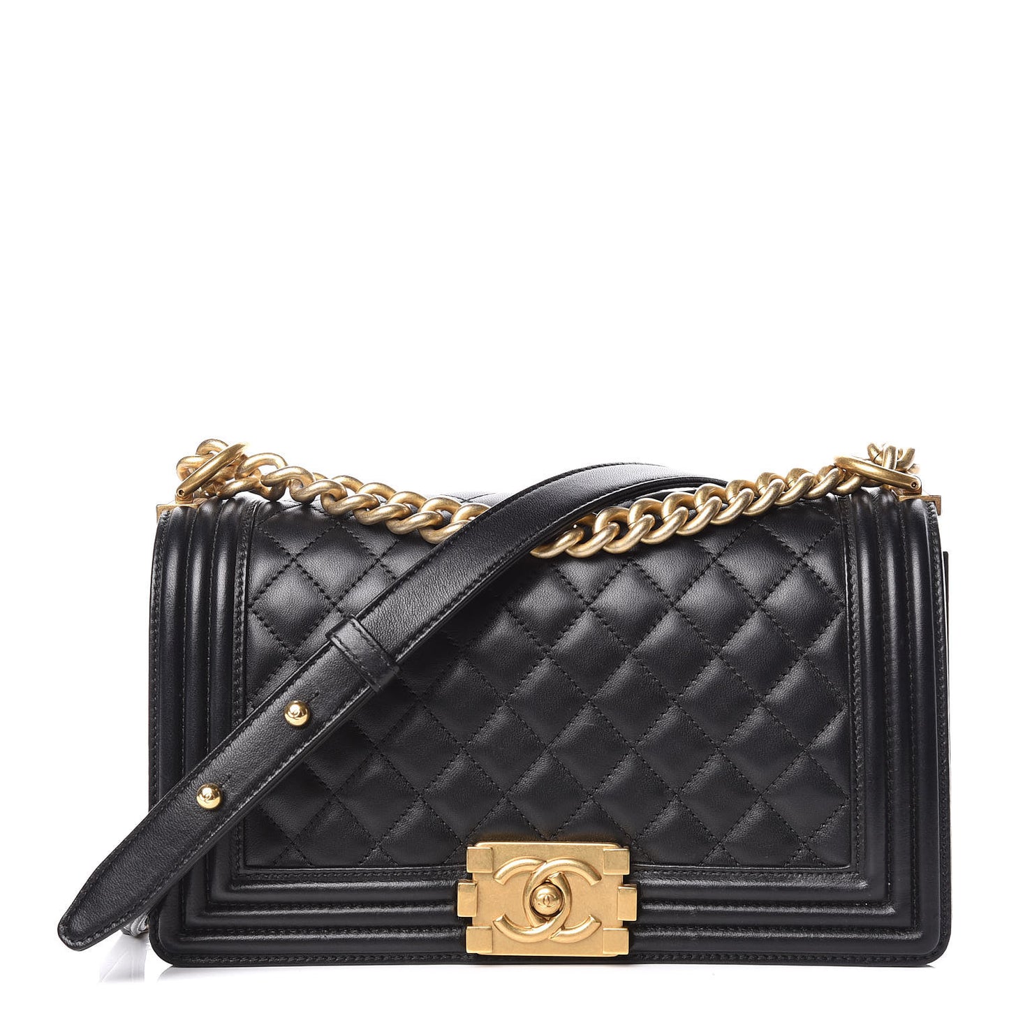 Lambskin Quilted Medium Boy Flap Black