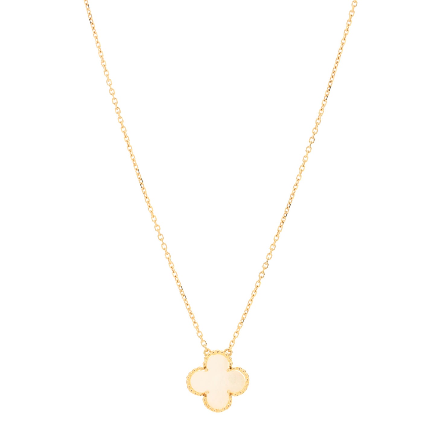 18K Yellow Gold Mother of Pearl Vintage Alhambra Pendant Necklace