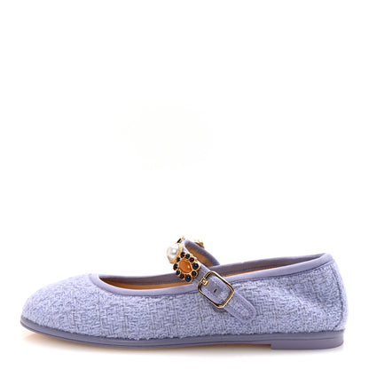 Chanel Wool Tweed Patent Mary Jane Flats 37.5 Lilac 1 of 9