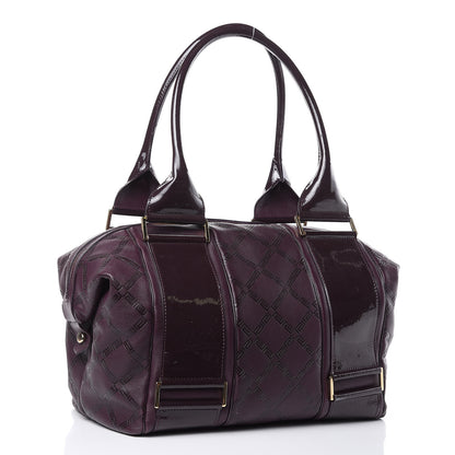 Versace Calfskin Greca Argyle Embossed Patent Medusa Bowler Satchel Purple 3 of 12