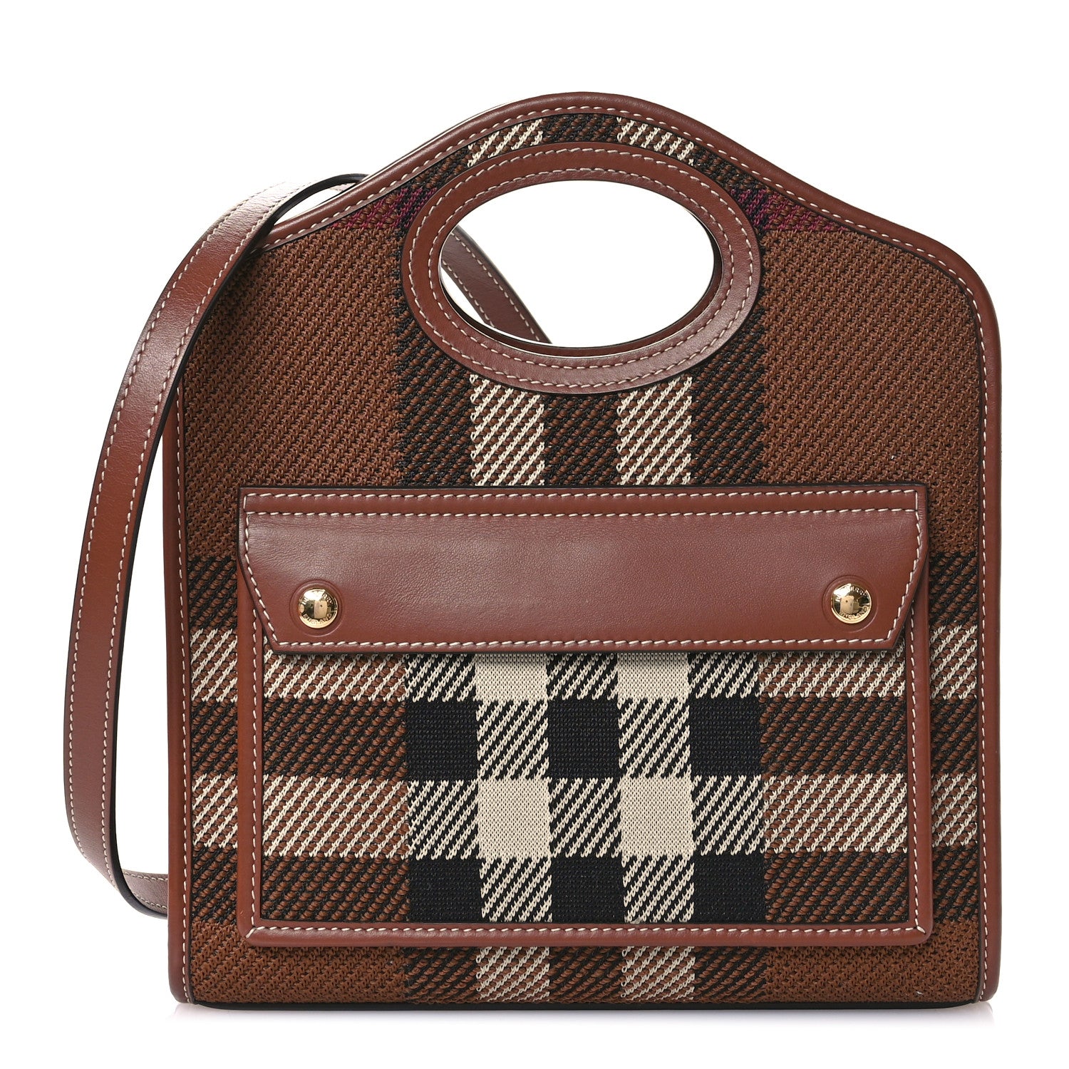 Burberry Smooth Calfskin Canvas Check Mini Pocket Bag Dark Birch Brown 1 of 12