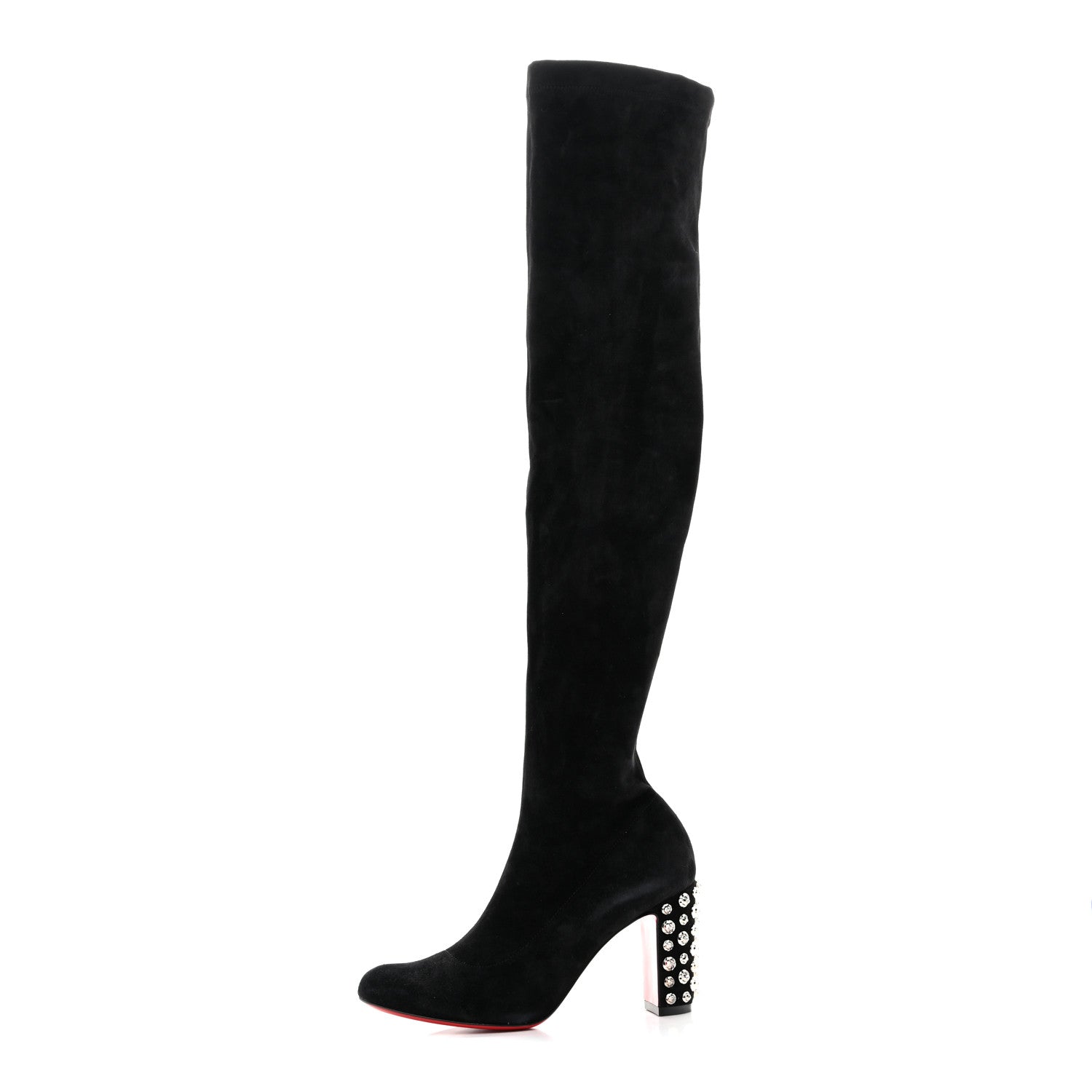 Christian Louboutin Veau Velours Spiked Study Stretch 85 Over The Knee Boots 35.5 Black 1 of 7