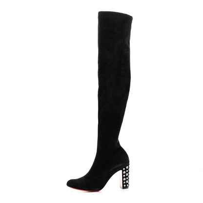 Christian Louboutin Veau Velours Spiked Study Stretch 85 Over The Knee Boots 35.5 Black 1 of 7