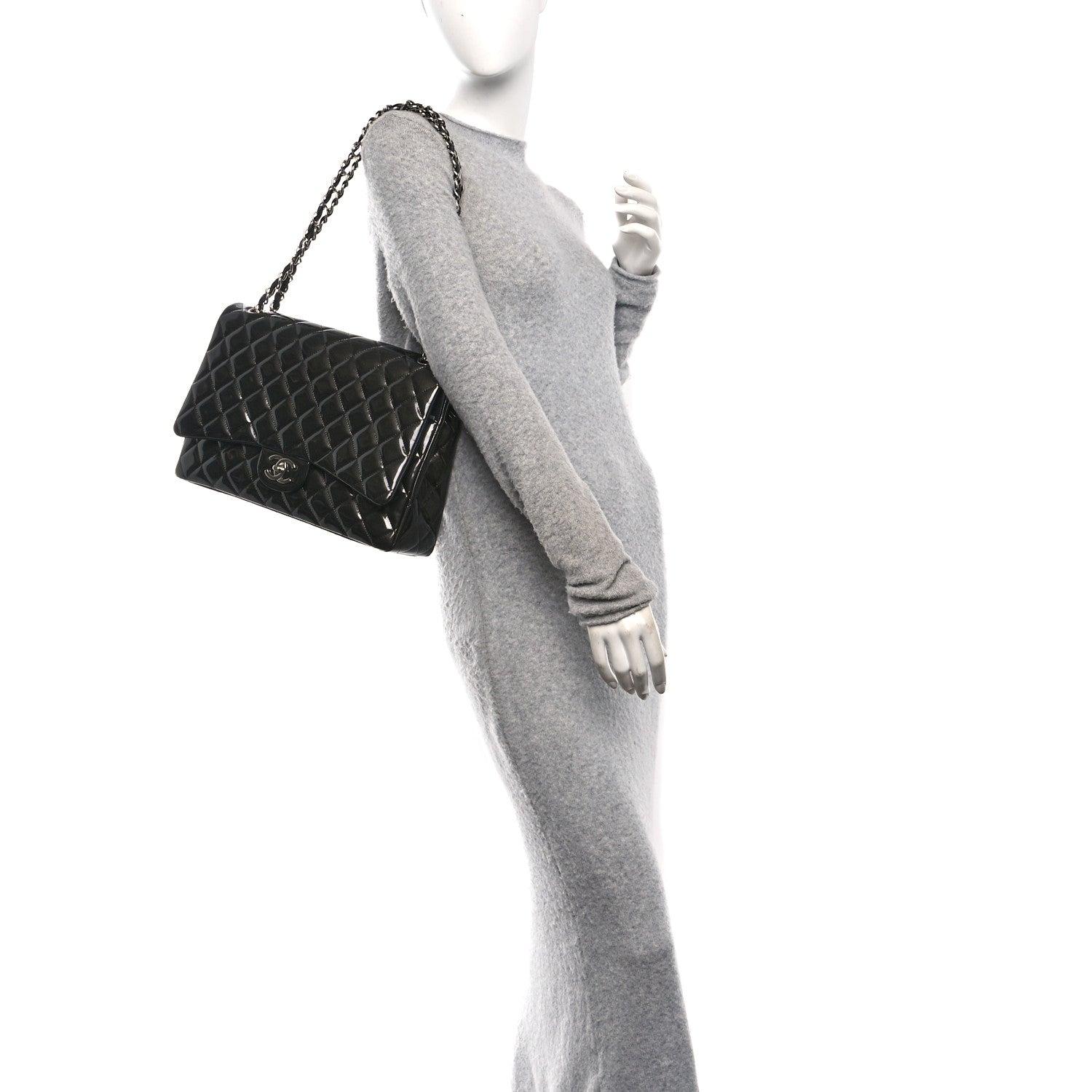 Chanel Striated Patent Quilted Maxi Double Flap Black 2 of 11