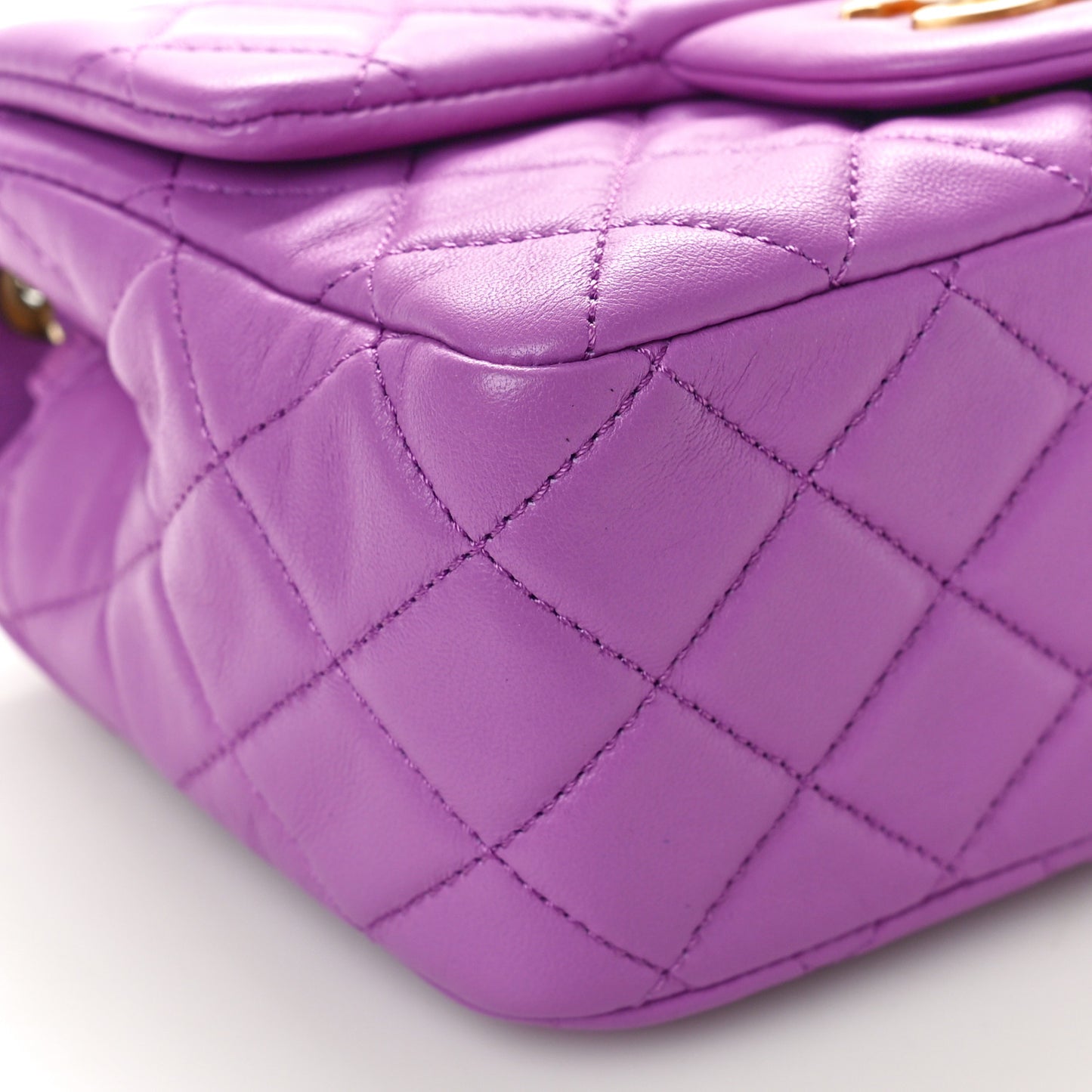 Lambskin Quilted Mini Pearl Crush Flap Purple