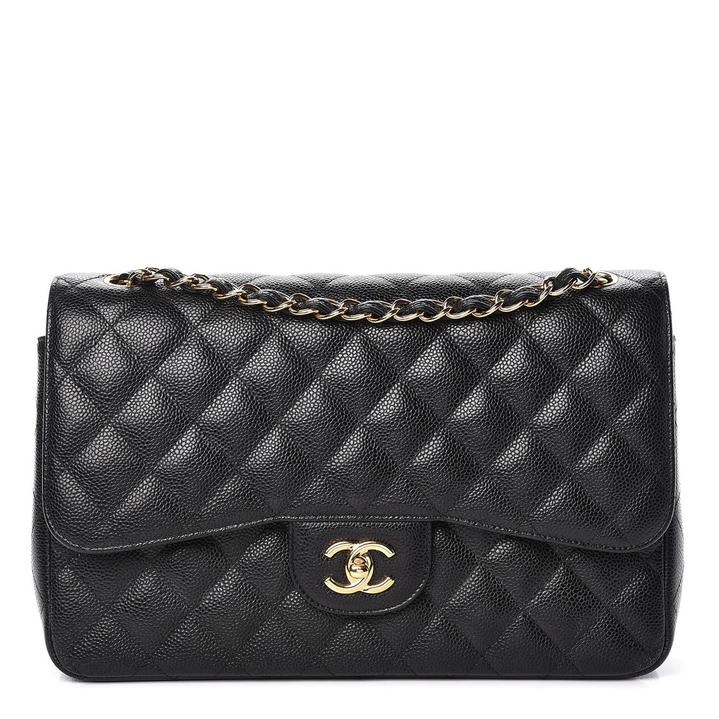 Caviar Quilted Jumbo Double Flap Black
