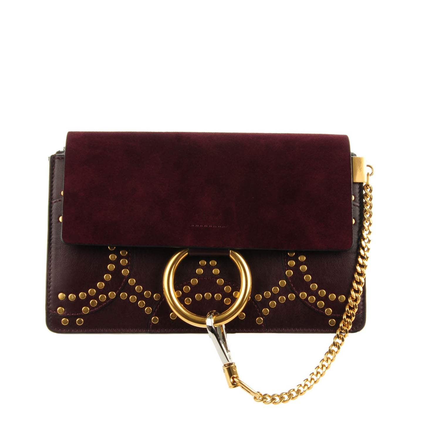 Suede Calfskin Studded Small Faye Shoulder Bag Dark Purple
