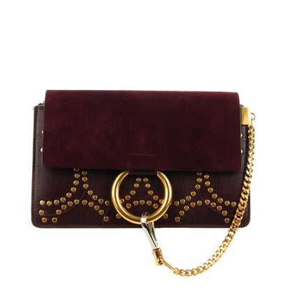 Chloe Suede Calfskin Studded Small Faye Shoulder Bag Dark Purple 1 of 8