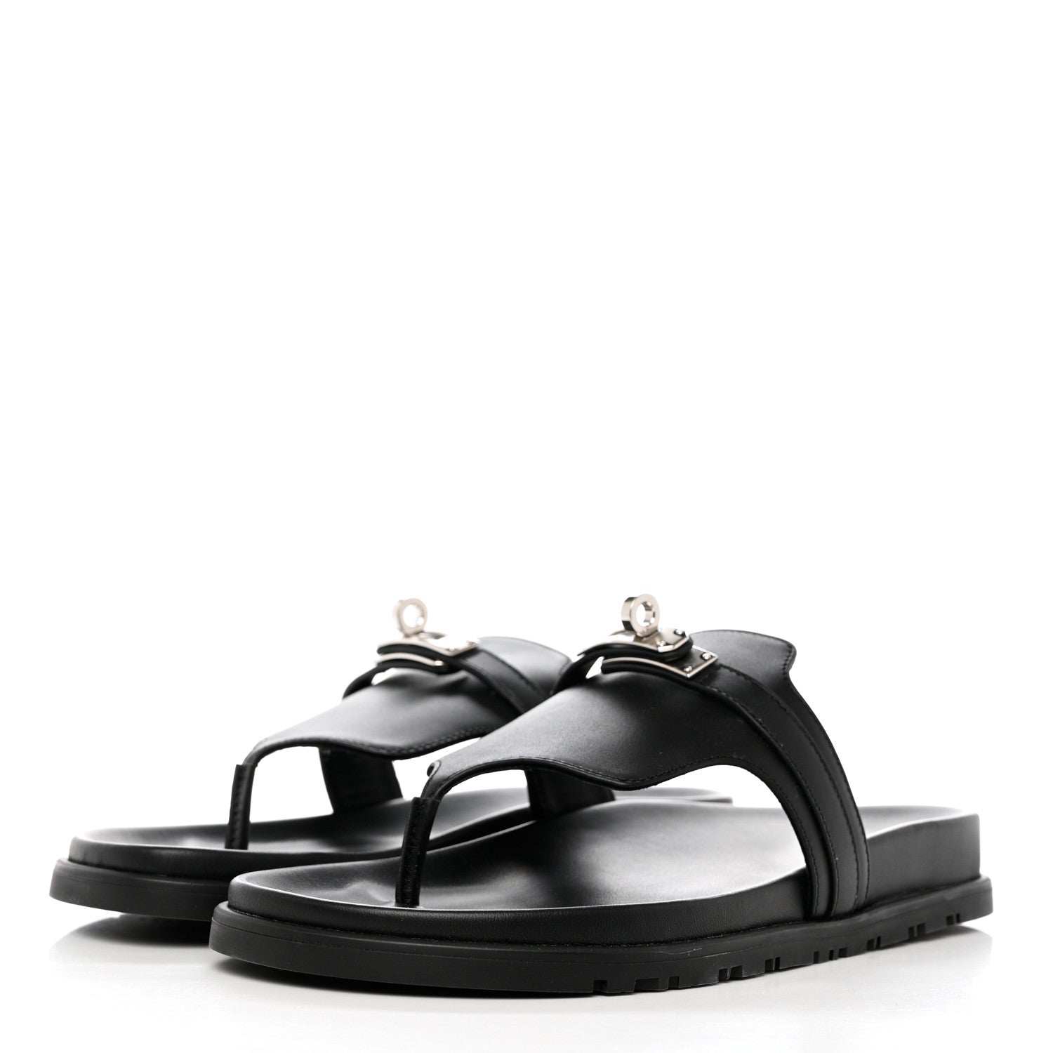 Hermes Calfskin Womens Empire Sandals 37 Black 3 of 9