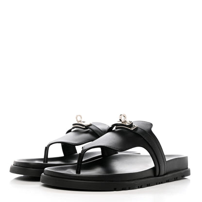 Hermes Calfskin Womens Empire Sandals 37 Black 3 of 9