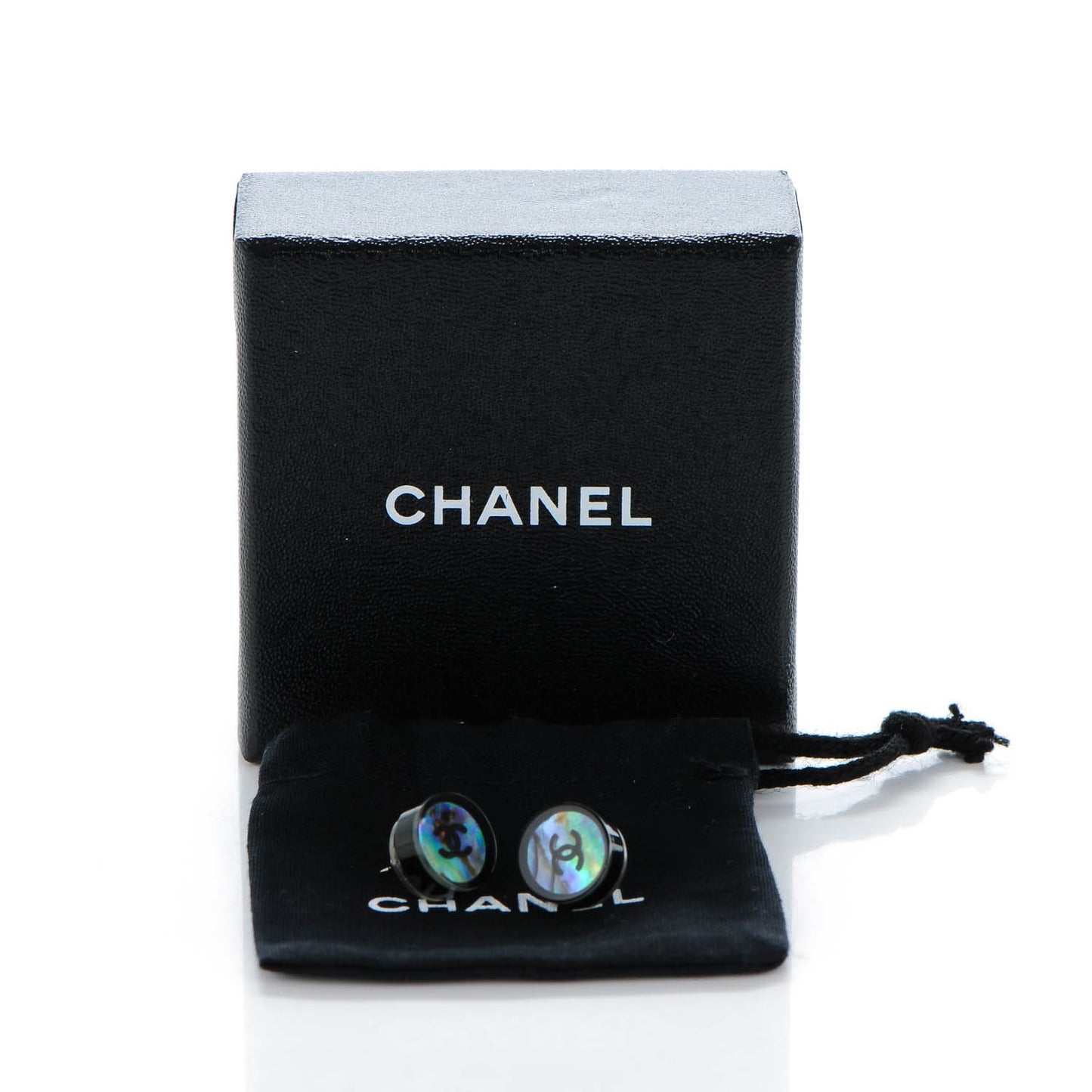Resin Abalone CC Stud Earrings Black