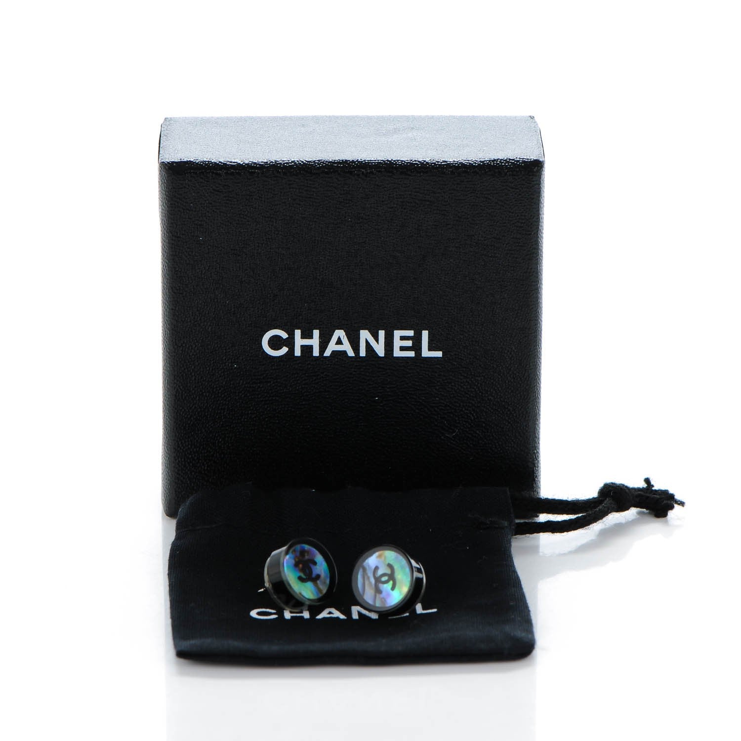 Chanel Resin Abalone CC Stud Earrings Black 5 of 5
