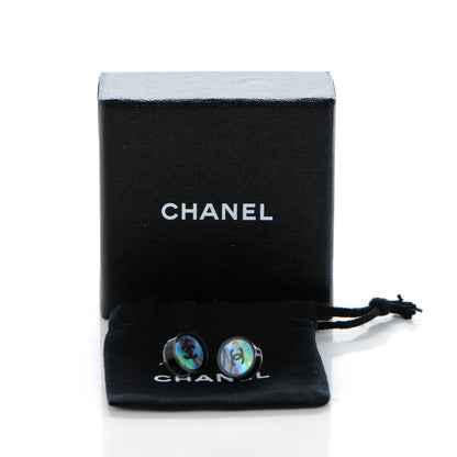 Chanel Resin Abalone CC Stud Earrings Black 5 of 5