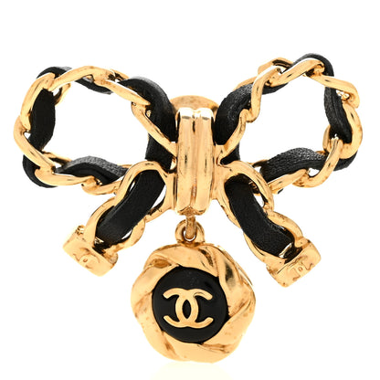 Chanel Lambskin Chain CC Bow Brooch Gold Black 1 of 5