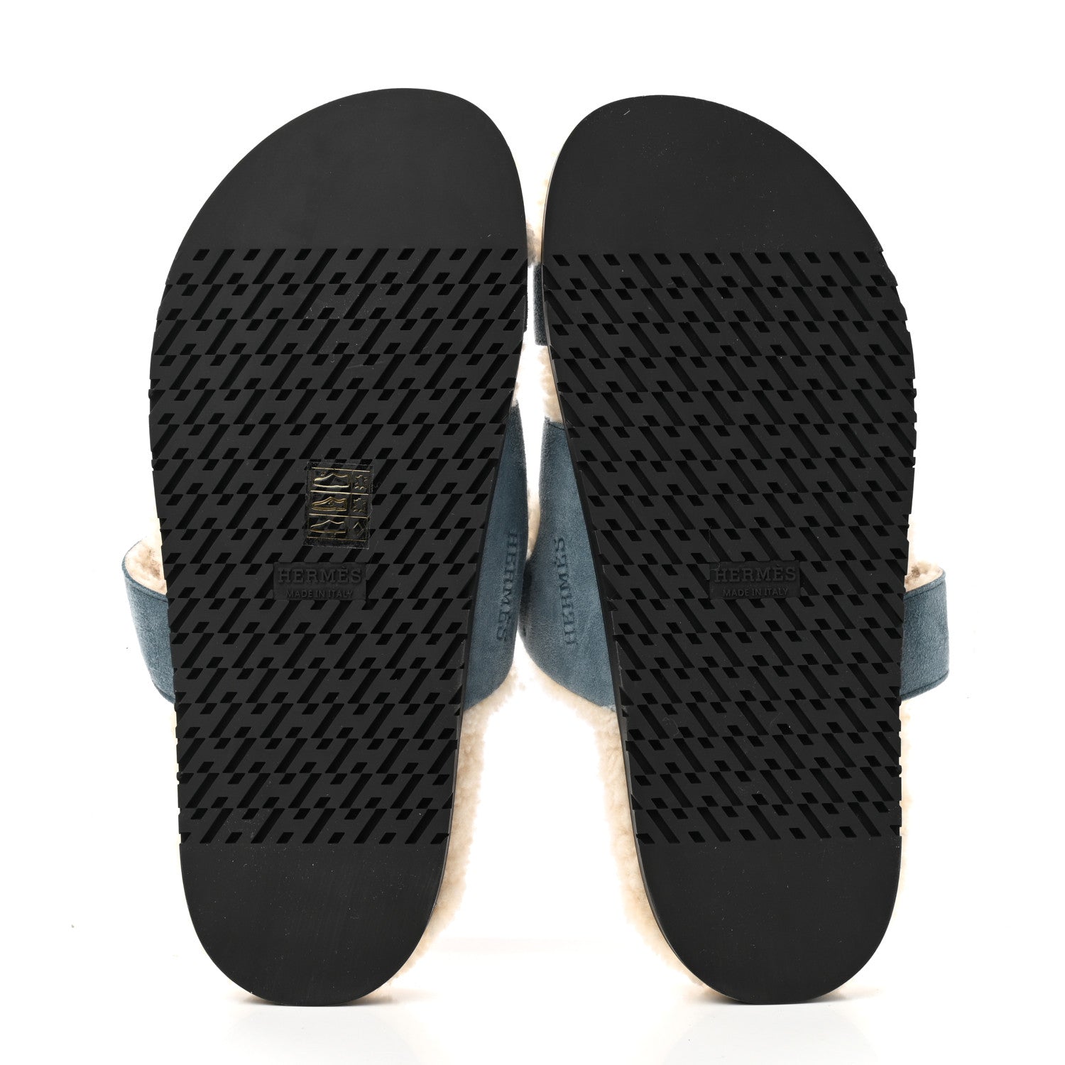 Hermes Suede Goatskin Woolskin Womens Chypre Sandals 39 Bleu Pinede Ecru 6 of 10