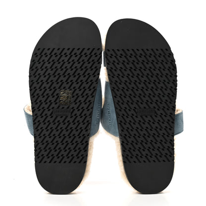 Hermes Suede Goatskin Woolskin Womens Chypre Sandals 39 Bleu Pinede Ecru 6 of 10