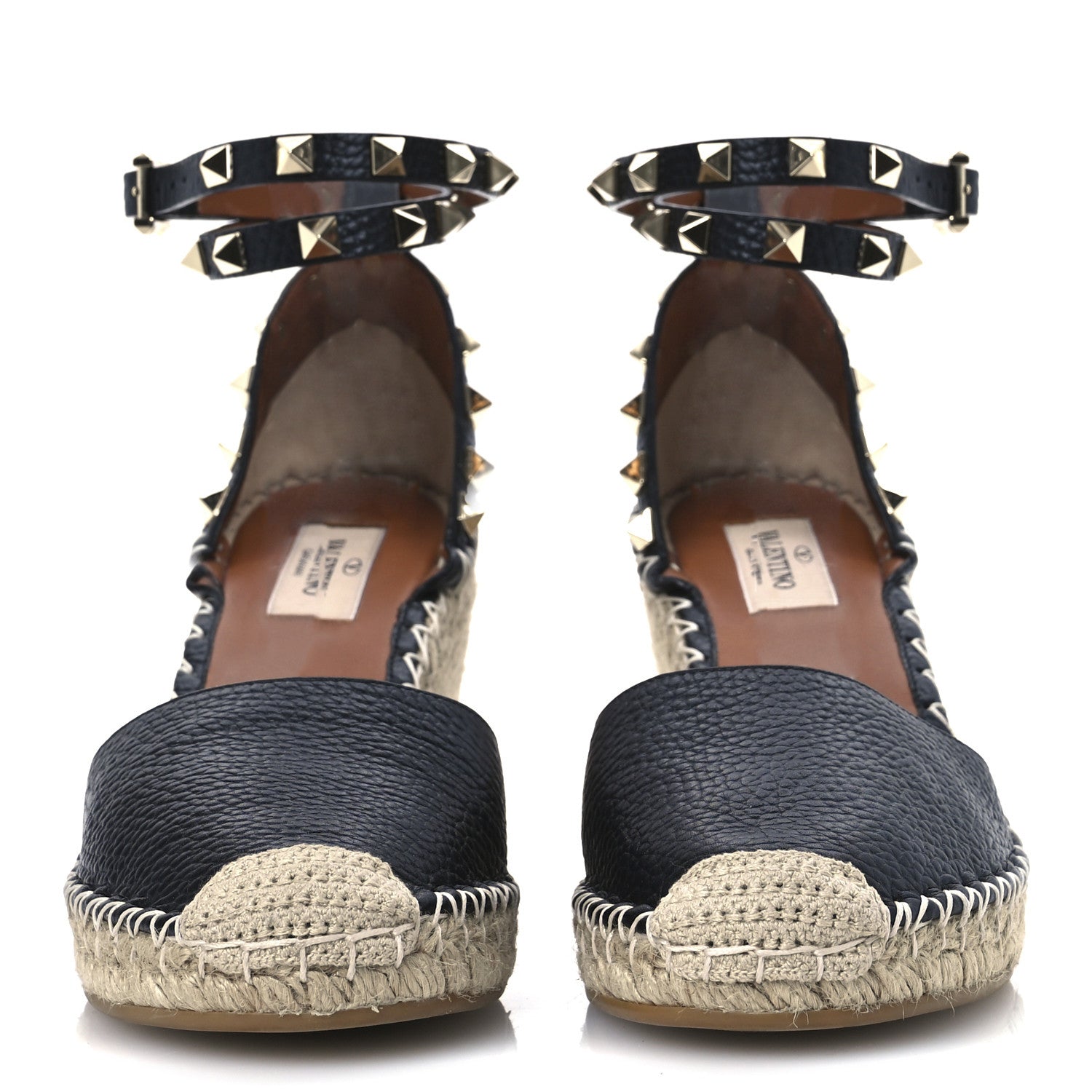 Valentino Garavani Grained Calfskin Rockstud Ankle Wrap Espadrille 15/85mm Wedges 38 Black Light Cuir 3 of 10