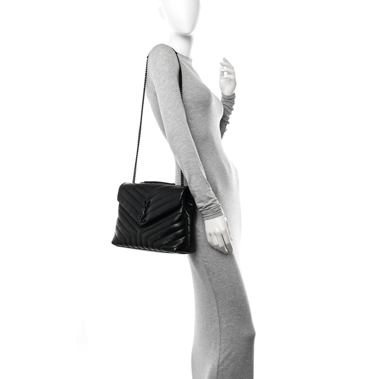 Saint Laurent Calfskin Y Quilted Monogram Monochrome Medium Loulou Chain Satchel Black 2 of 12